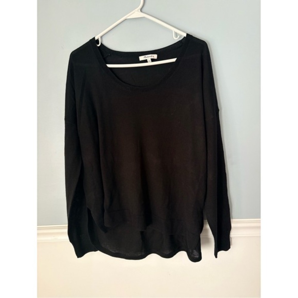 Madewell Black Merino Wool Blend Lightweight Scoop Neck Sweater Oversized Large